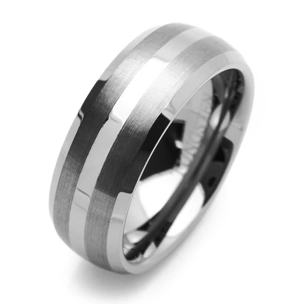 8MM Comfort Fit Tungsten Carbide Wedding Band Brushed Stripe Beveled Edges Ring