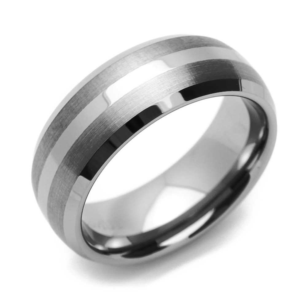 8MM Comfort Fit Tungsten Carbide Wedding Band Brushed Stripe Beveled Edges Ring
