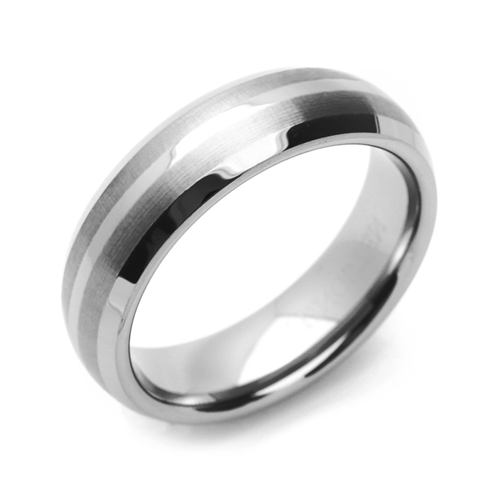 Men 8MM Comfort Fit Tungsten Carbide Wedding Band Brushed Stripe Domed Ring
