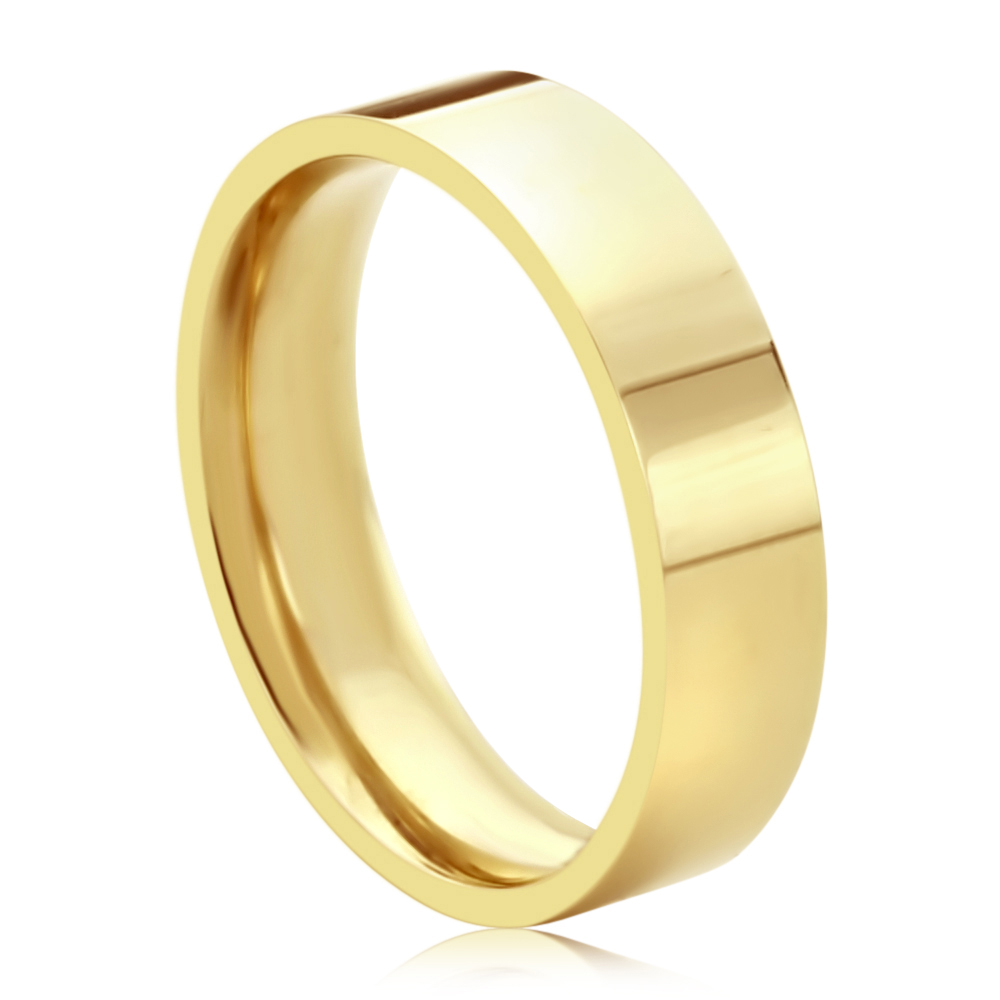 Mens 14K Yellow Gold 5mm Plain Flat Wedding Band Right Hand Ring / Gift Box