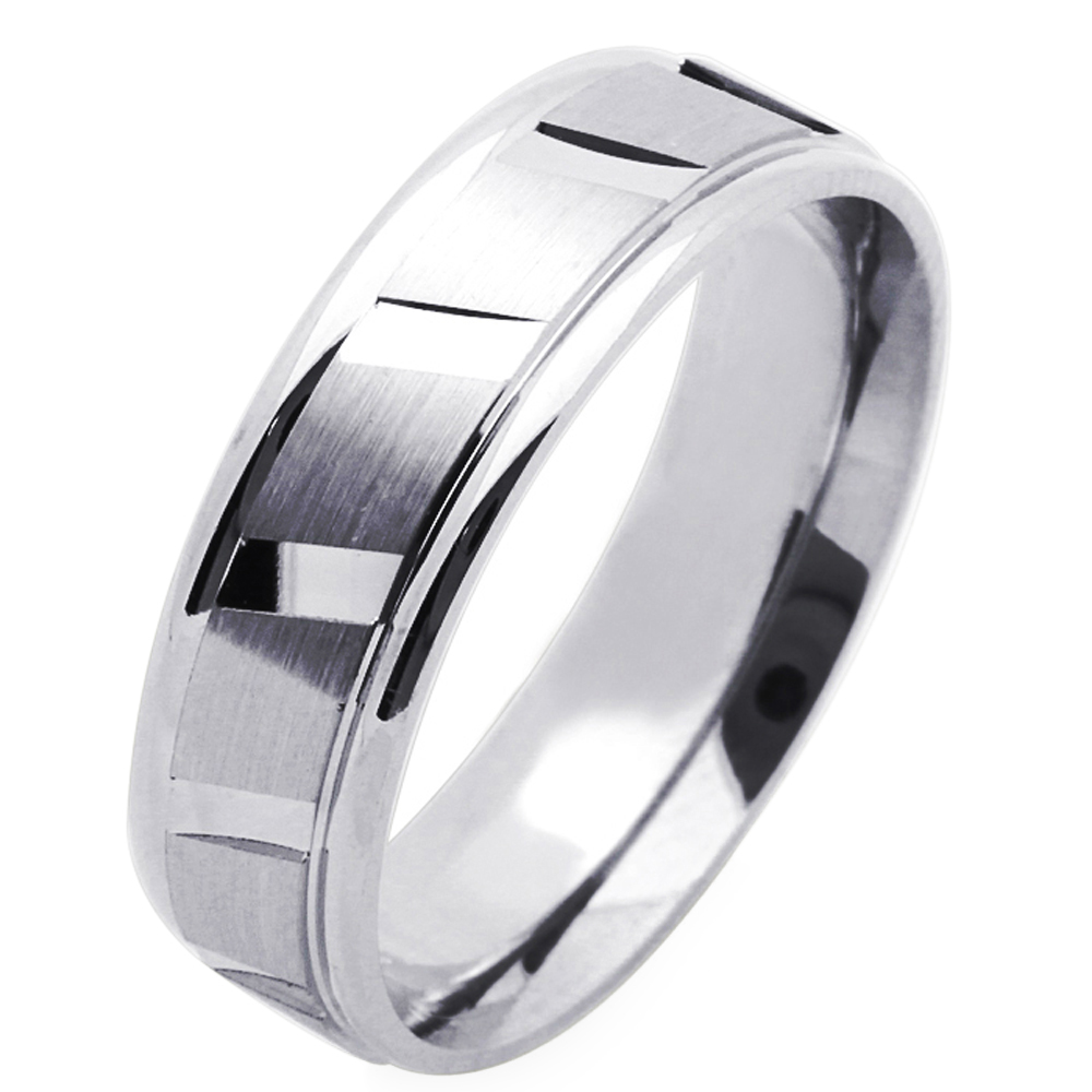 Men Women 14K White Gold 6mm Dia Cut Patterned Wedding Band Ring / Gift Box