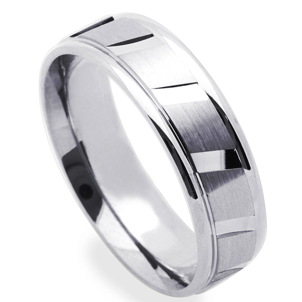 Men Women 14K White Gold 6mm Dia Cut Patterned Wedding Band Ring / Gift Box