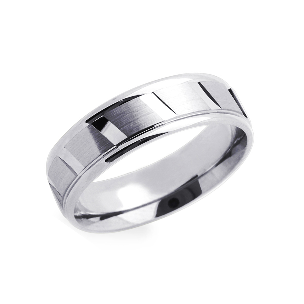 Men Women 14K White Gold 6mm Dia Cut Patterned Wedding Band Ring / Gift Box