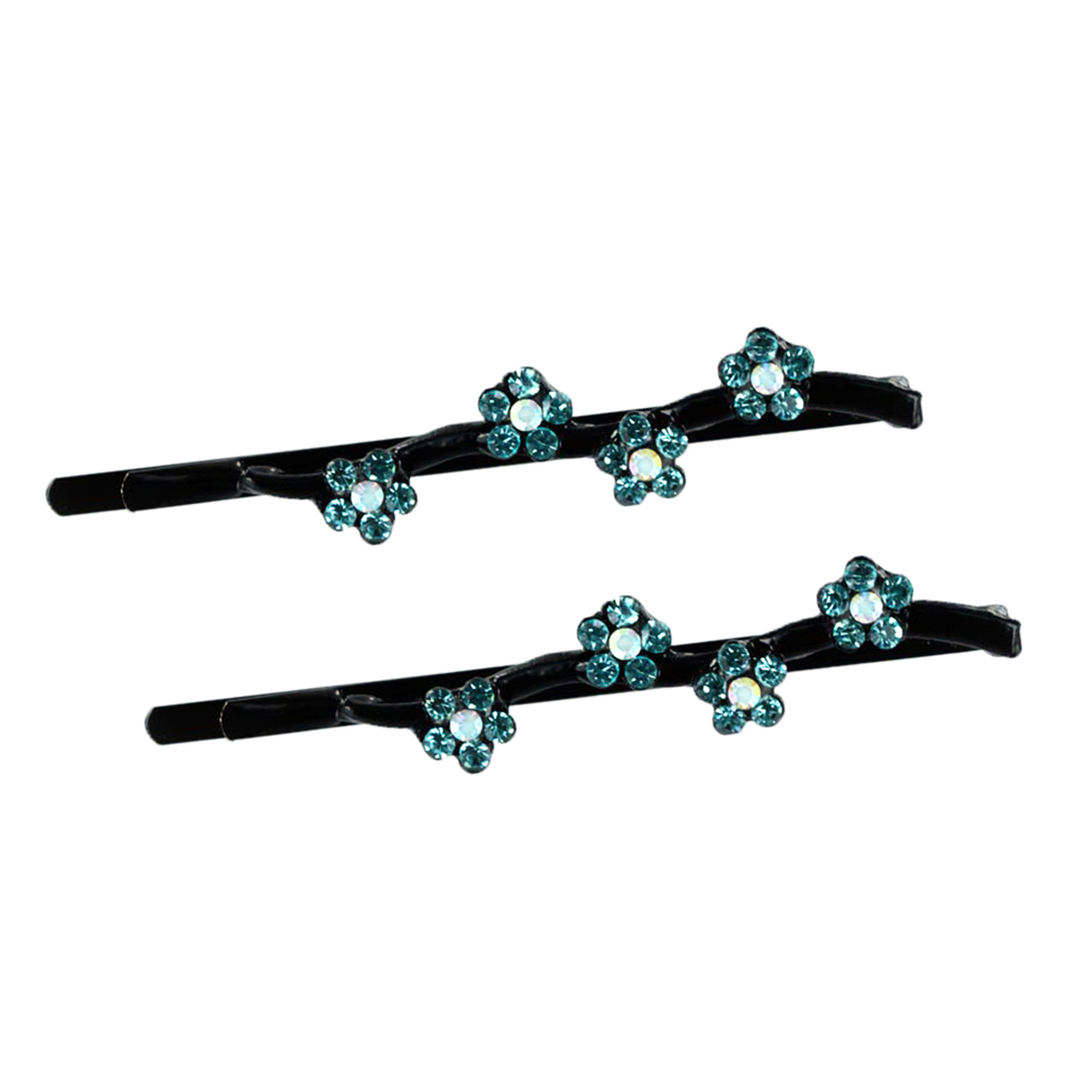 Hand Made Hair Jewelry Daisy Covered Bobby Pins swarovski crystal Set of 2 Aqua