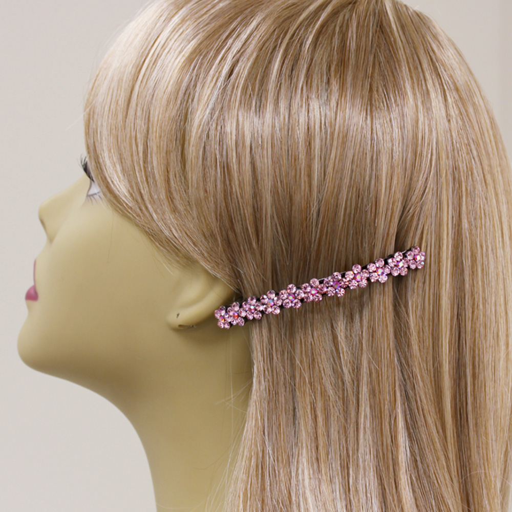 Hand Made Hair Jewelry swarovski crystal Curved Flower Barrette, Pink ...