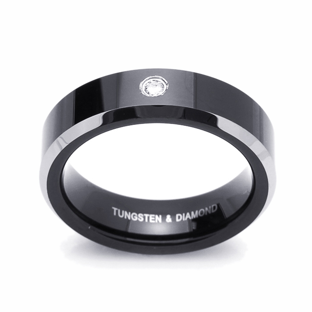 Men Women 6MM Tungsten Carbide Wedding Band 0.04ct Diamond Two Tone ...