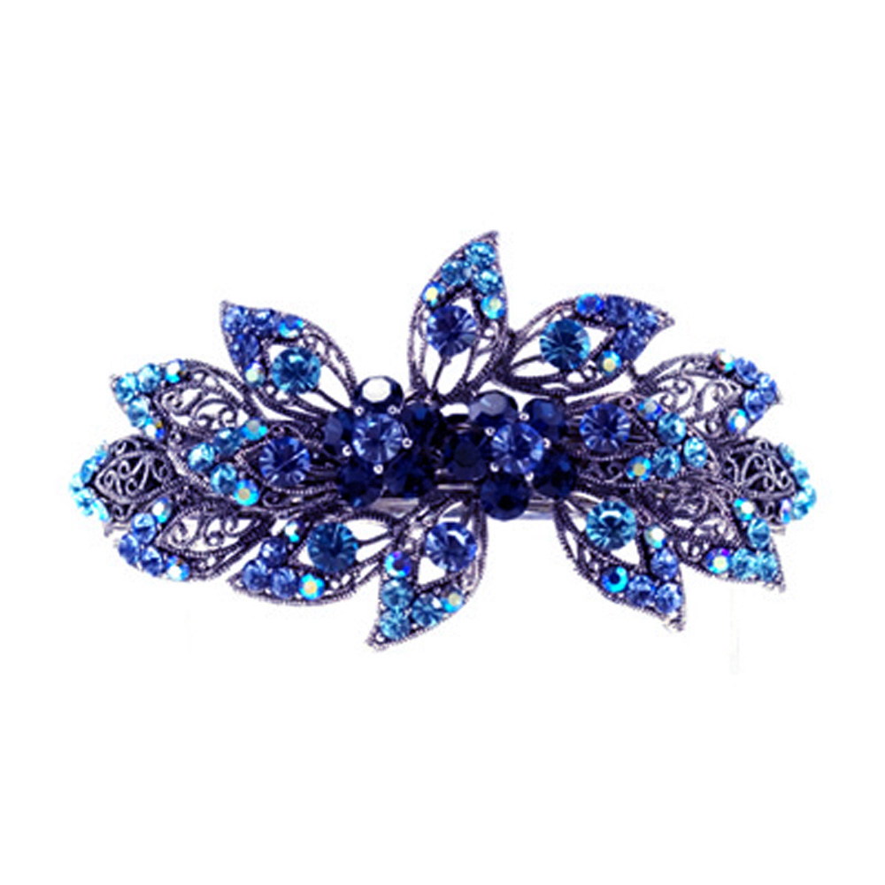 Hand Made Hair Jewelry Large swarovski crystal Bouquet Barrette, Blue