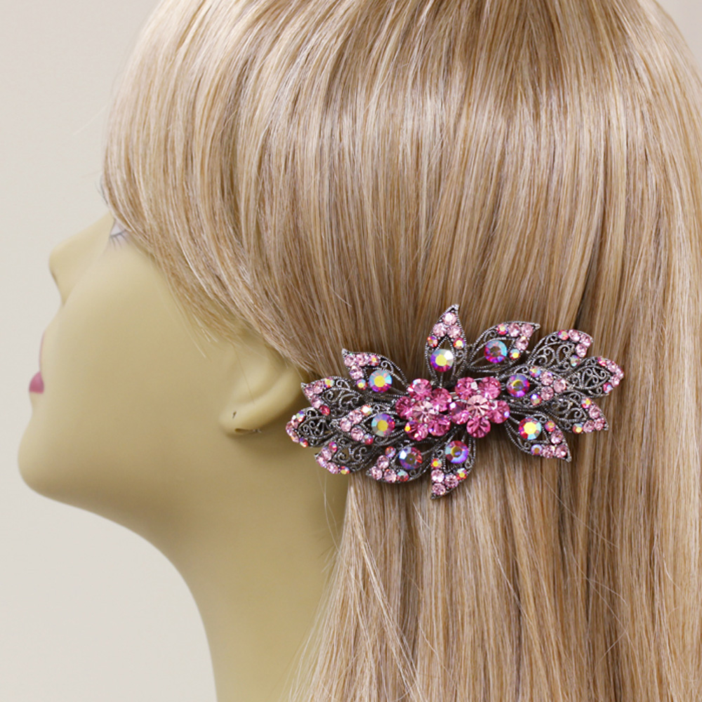 Hand Made Hair Jewelry Large swarovski crystal Bouquet Barrette, Pink ...