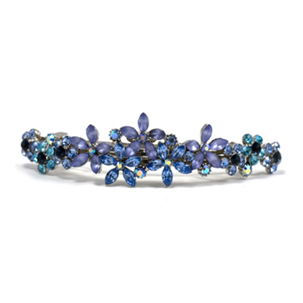 Hand Made Hair Jewelry Contrasting swarovski crystal Flower Barrette, Blue