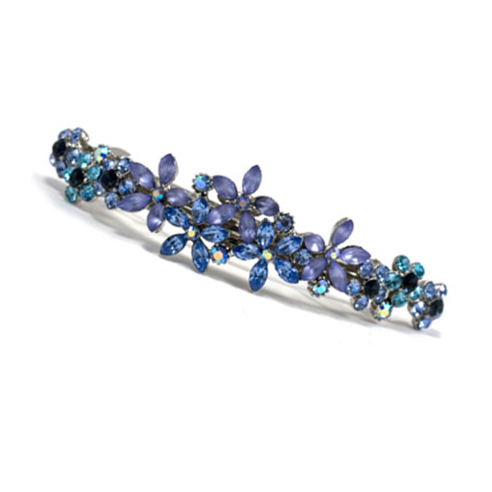 Hand Made Hair Jewelry Contrasting swarovski crystal Flower Barrette, Blue