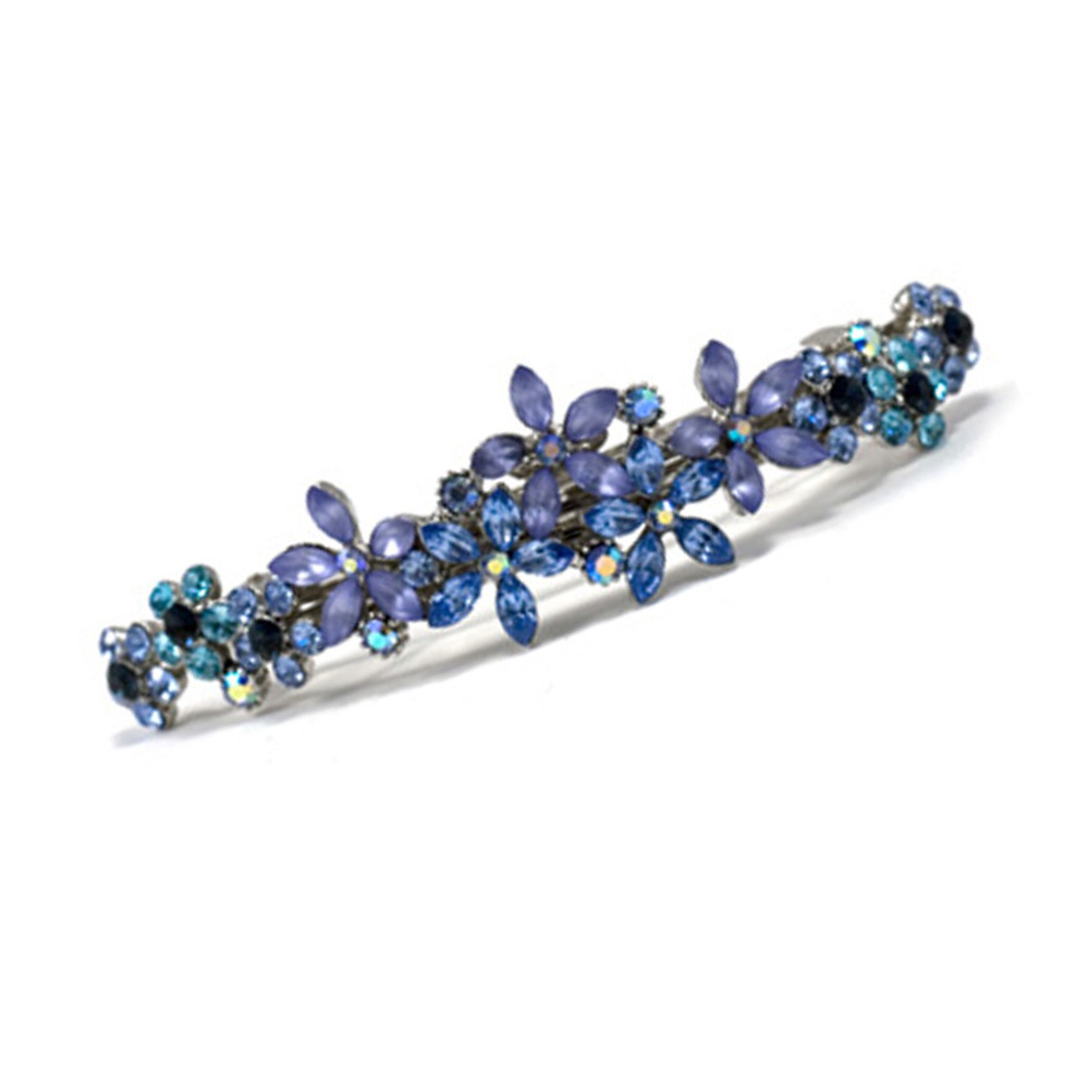 Hand Made Hair Jewelry Contrasting swarovski crystal Flower Barrette, Blue