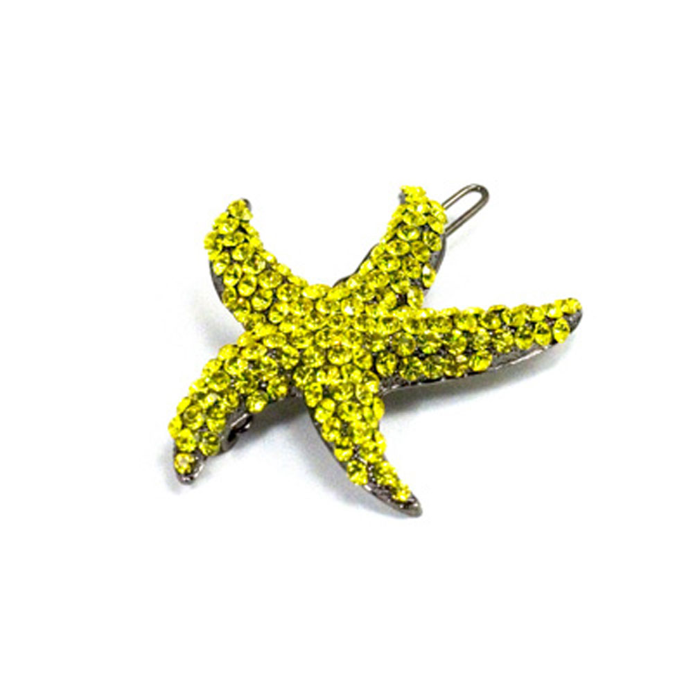 Hand Made Hair Jewelry swarovski crystal Starfish Barrette, Yellow Rhinestone