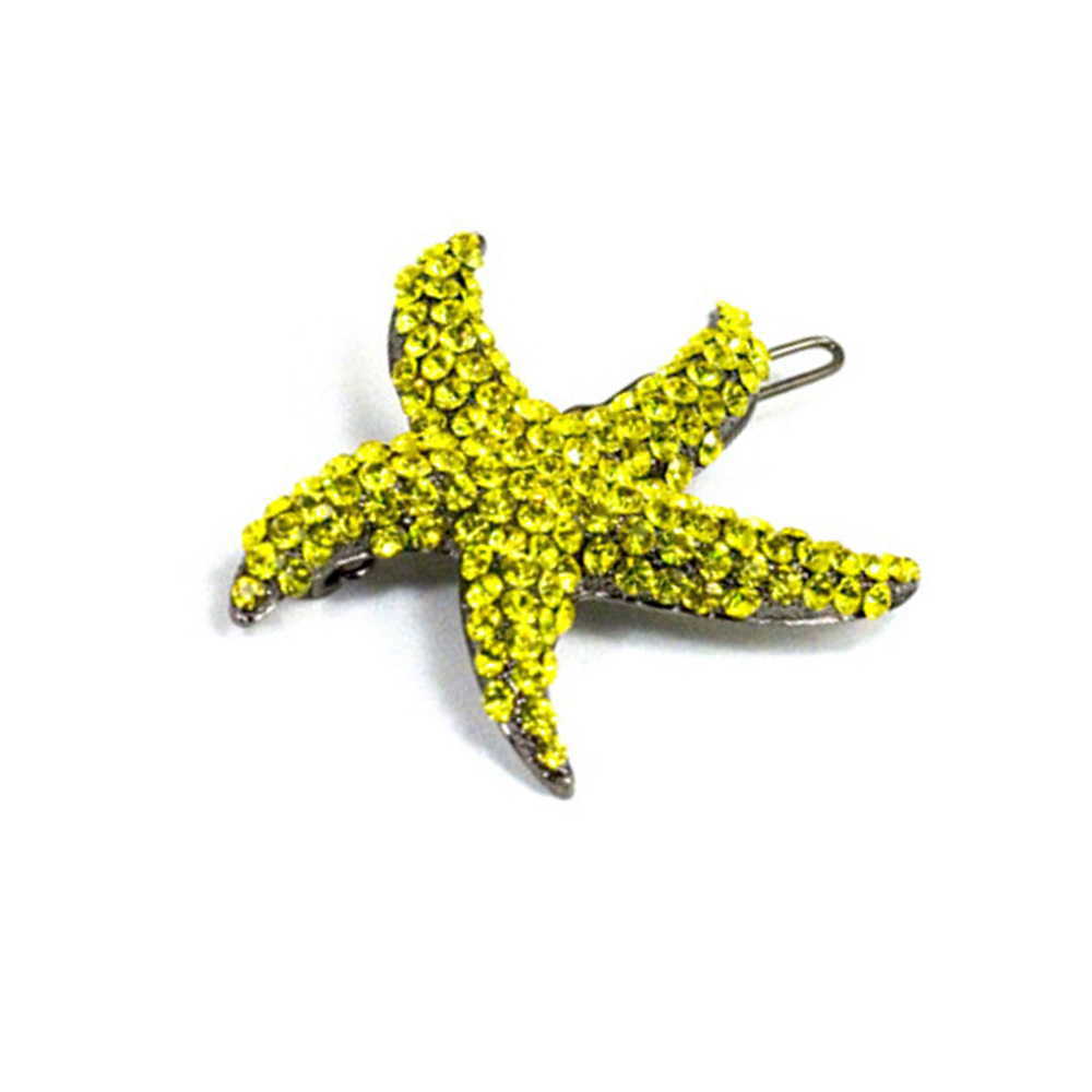 Hand Made Hair Jewelry swarovski crystal Starfish Barrette, Yellow Rhinestone