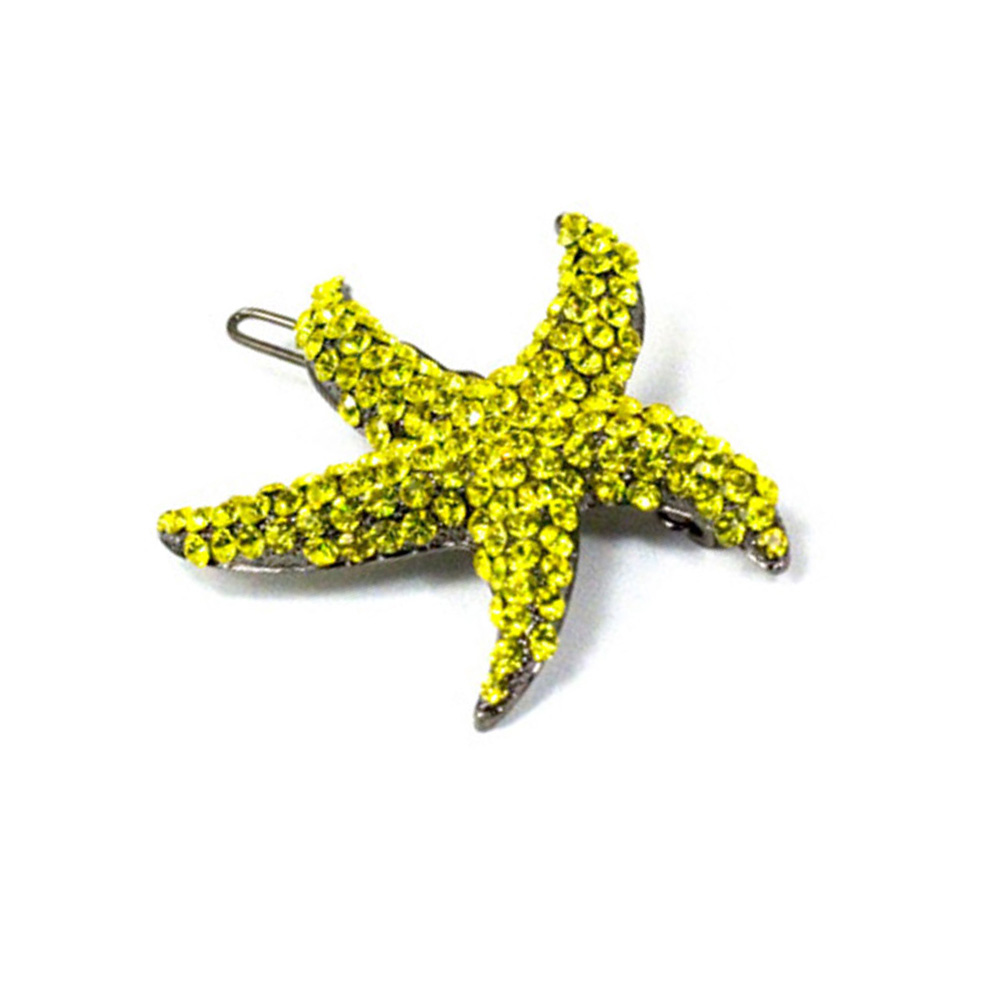 Hand Made Hair Jewelry swarovski crystal Starfish Barrette, Yellow Rhinestone