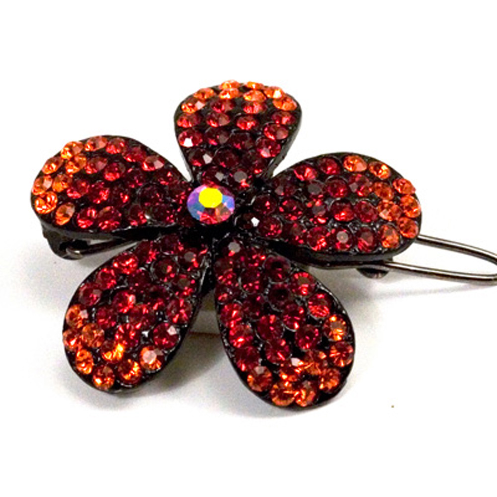 Hand Made Hair Jewelry Ombre swarovski crystal Flower Barrette, Red Rhinestone