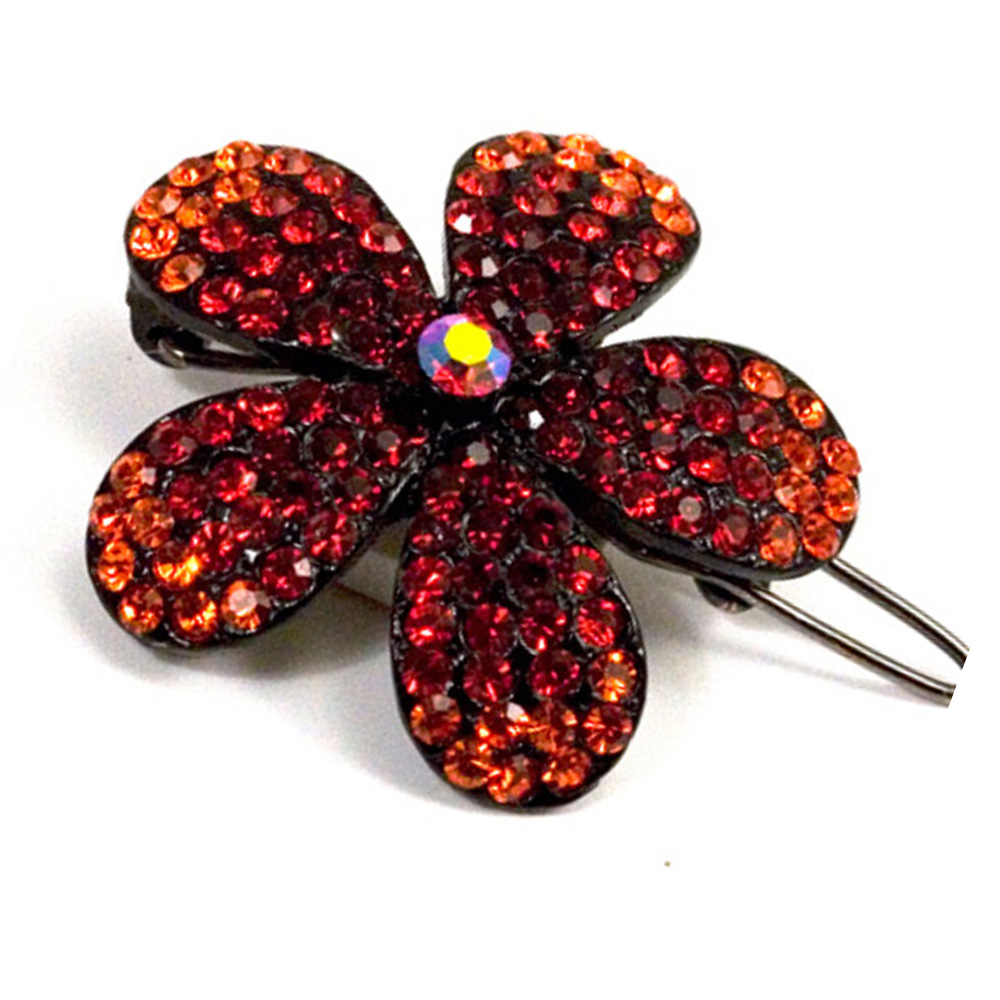 Hand Made Hair Jewelry Ombre swarovski crystal Flower Barrette, Red Rhinestone