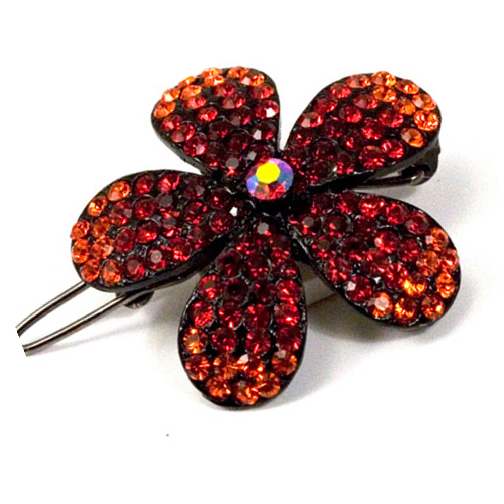Hand Made Hair Jewelry Ombre swarovski crystal Flower Barrette, Red Rhinestone