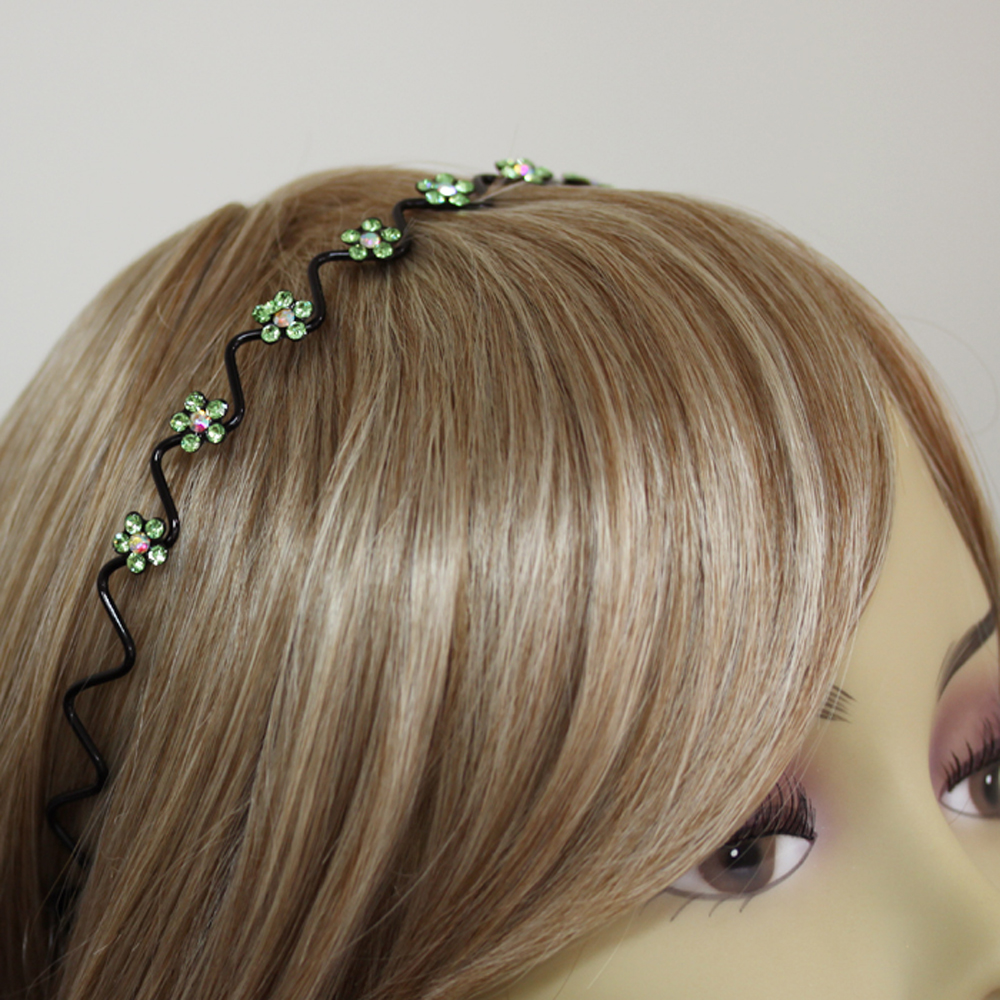 Hand Made Hair Jewelry Wavy Wire Headband with swarovski crystal Flowers, Green eBay