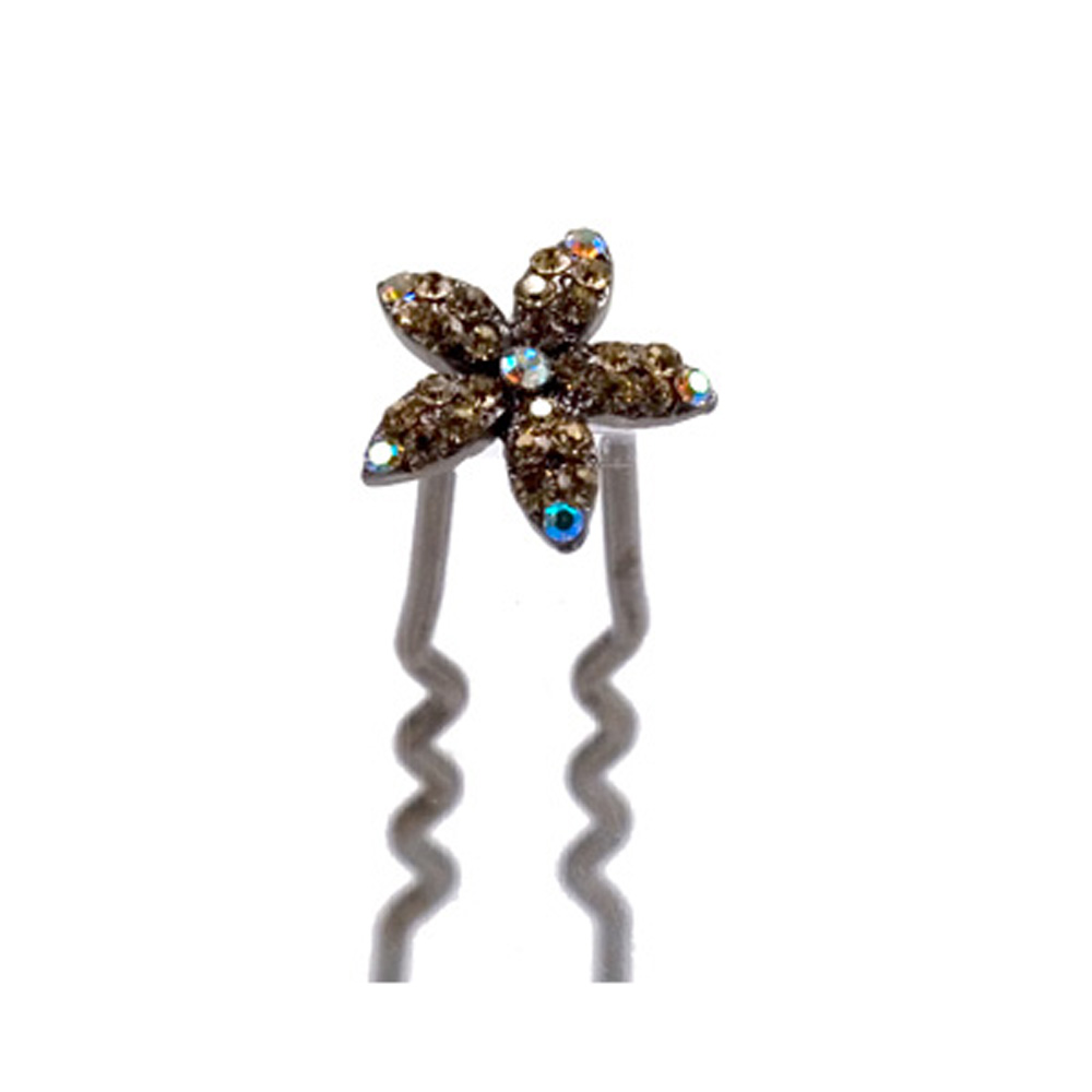 Hand Made Hair Jewelry Small swarovski crystal Daisy Bun Stick, Light Brown