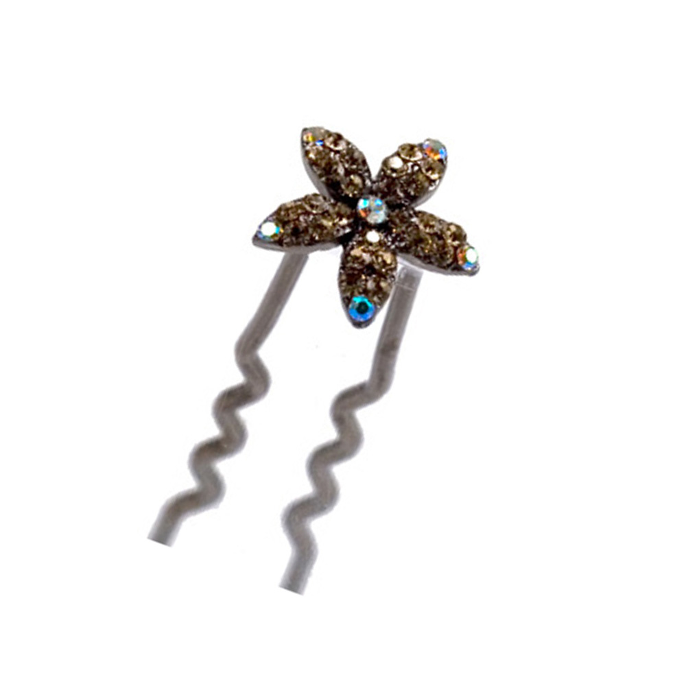 Hand Made Hair Jewelry Small swarovski crystal Daisy Bun Stick, Light Brown