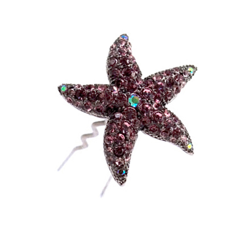 Hand Made Hair Jewelry swarovski crystal Starfish Bun Stick, Puple Rhinestone