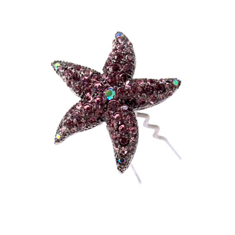 Hand Made Hair Jewelry swarovski crystal Starfish Bun Stick, Puple Rhinestone