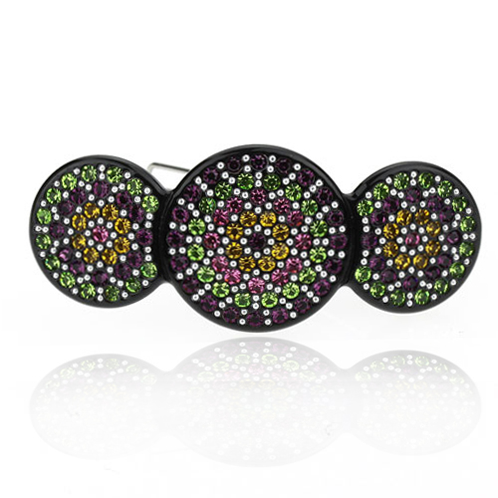 Hair Jewelry Crystal Three Round Hair Barrettes, / Free Gift Box