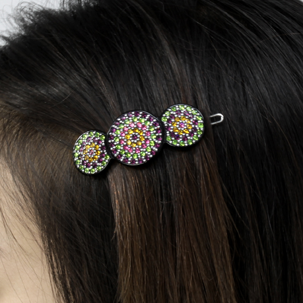 Hair Jewelry Crystal Three Round Hair Barrettes, / Free Gift Box