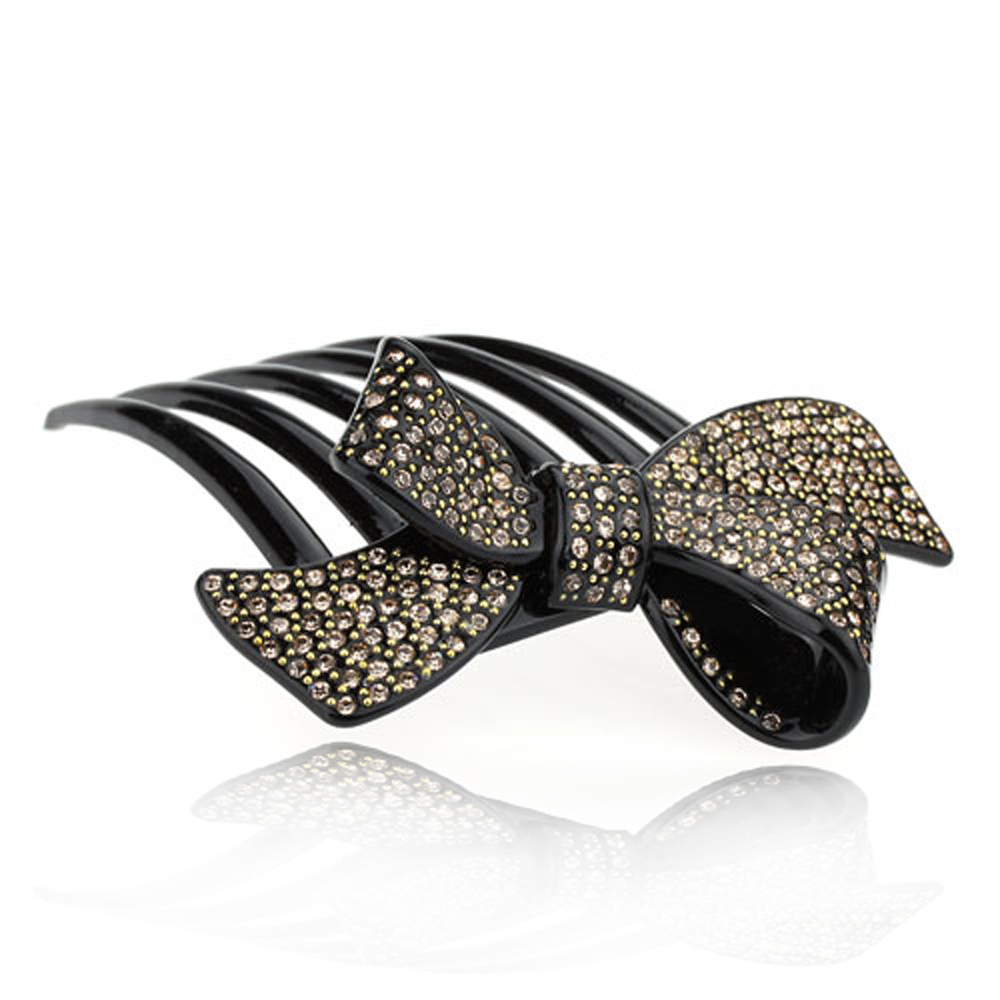 Hair Jewelry Black Cellulose Based Crystal Ribbon Hair Comb, / Free Gift Box