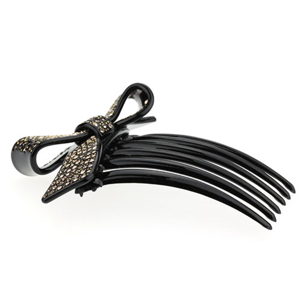 Hair Jewelry Black Cellulose Based Crystal Ribbon Hair Comb, / Free Gift Box