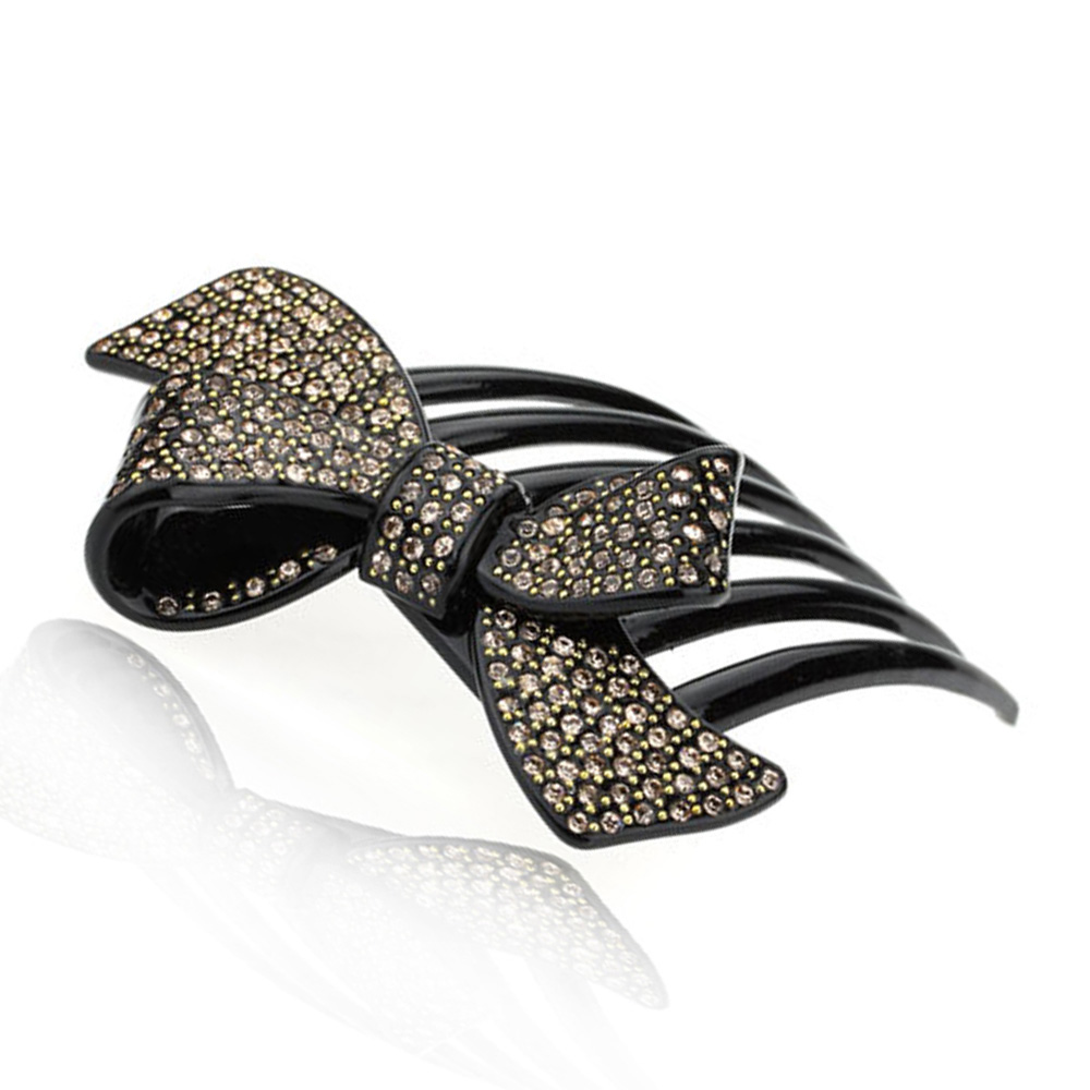 Hair Jewelry Black Cellulose Based Crystal Ribbon Hair Comb, / Free Gift Box