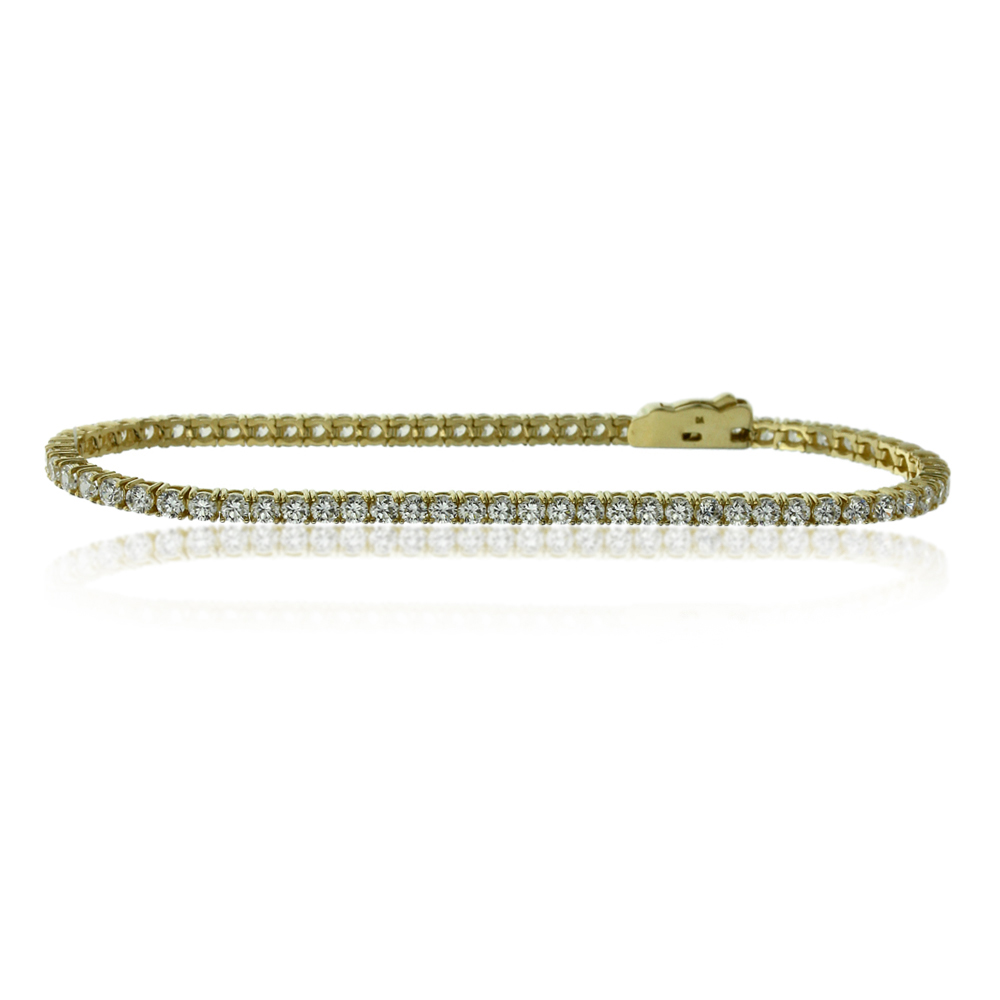 Women 2.5mm 14K Yellow Gold 3.6 ct Cubic CZ Prong Set Tennis Bracelet 7.25in