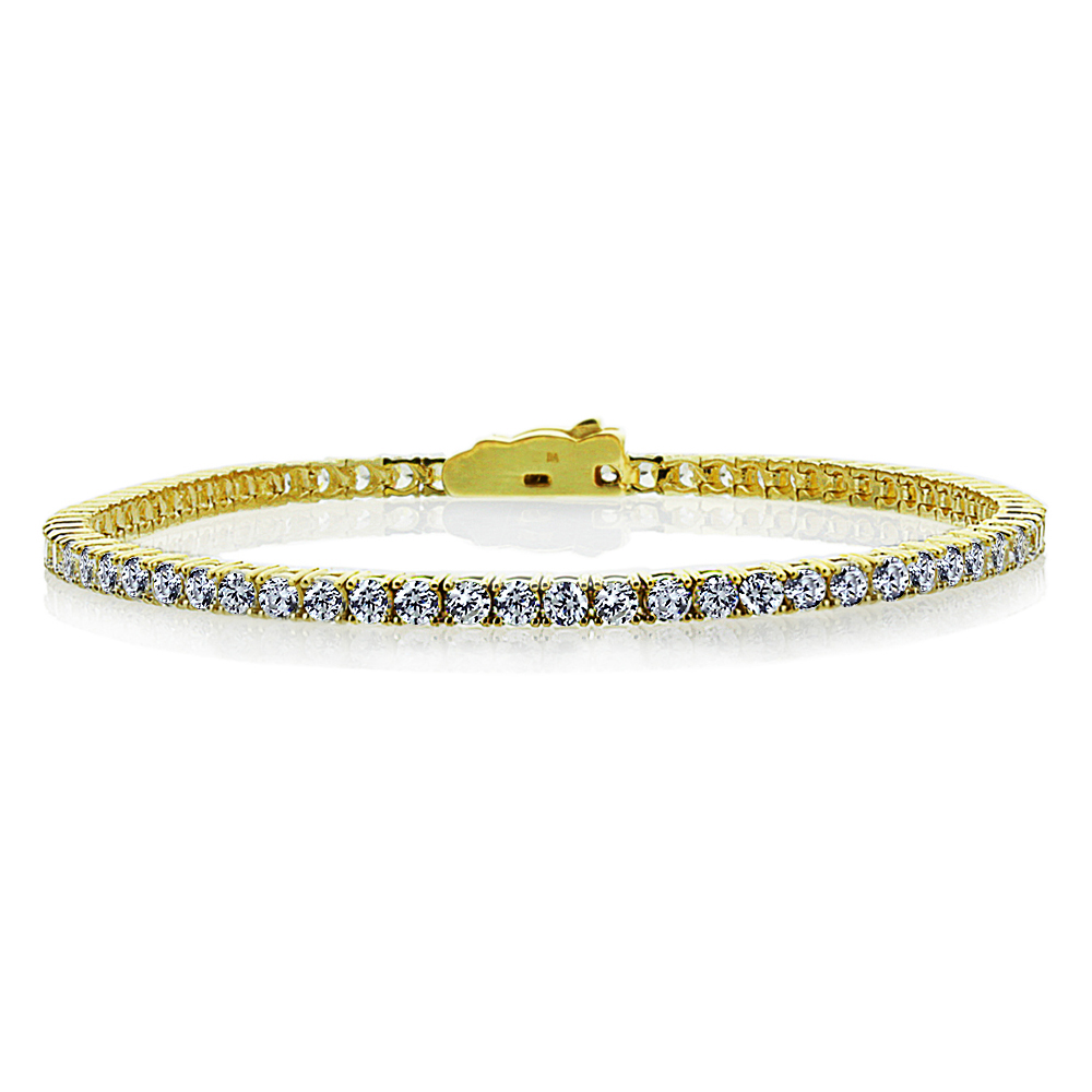 Women 2.5mm 14K Yellow Gold 3.6 ct Cubic CZ Prong Set Tennis Bracelet 7.25in