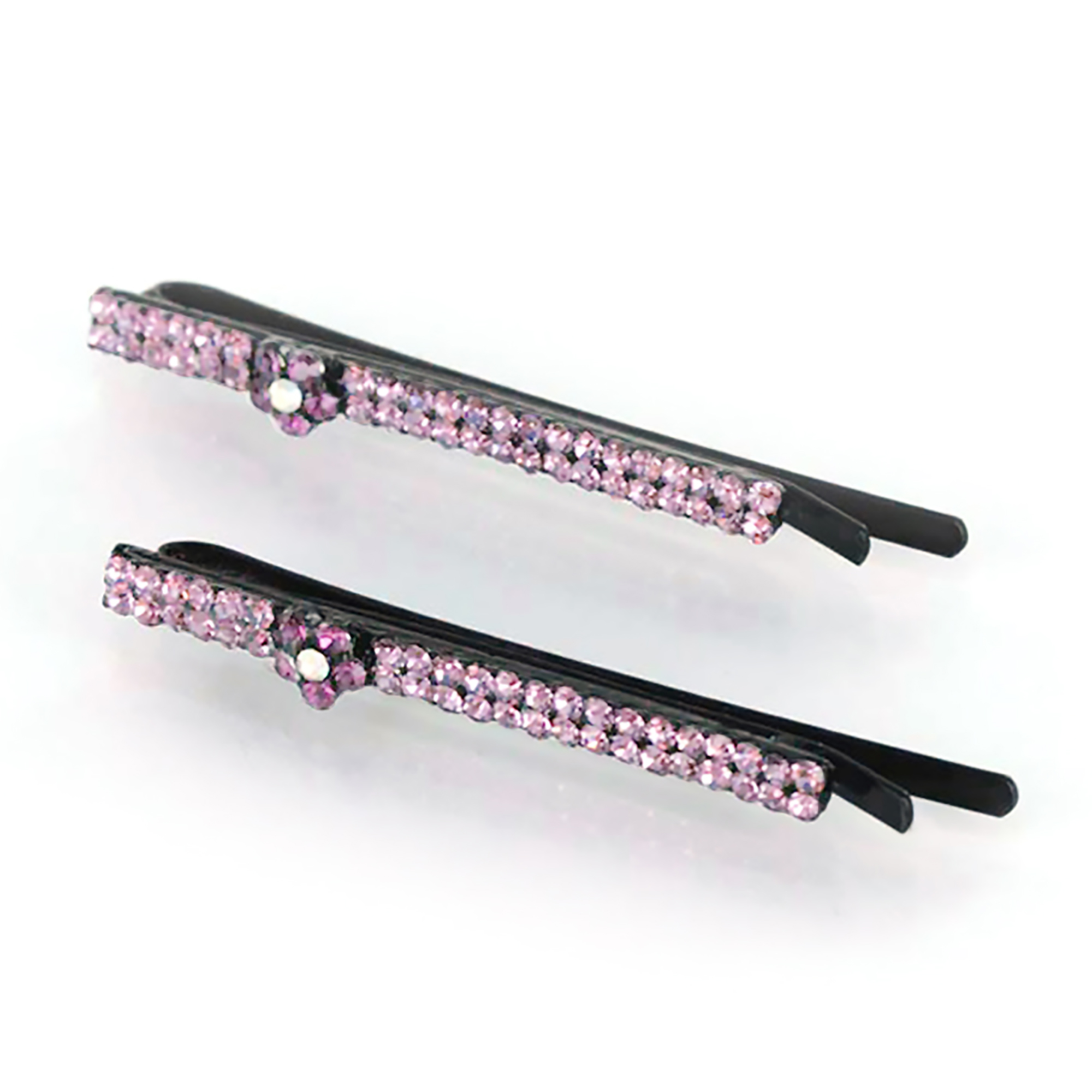 Hand Made Hair Jewelry Small swarovski crystal Flower Bobby Pins Set of 2, Pink