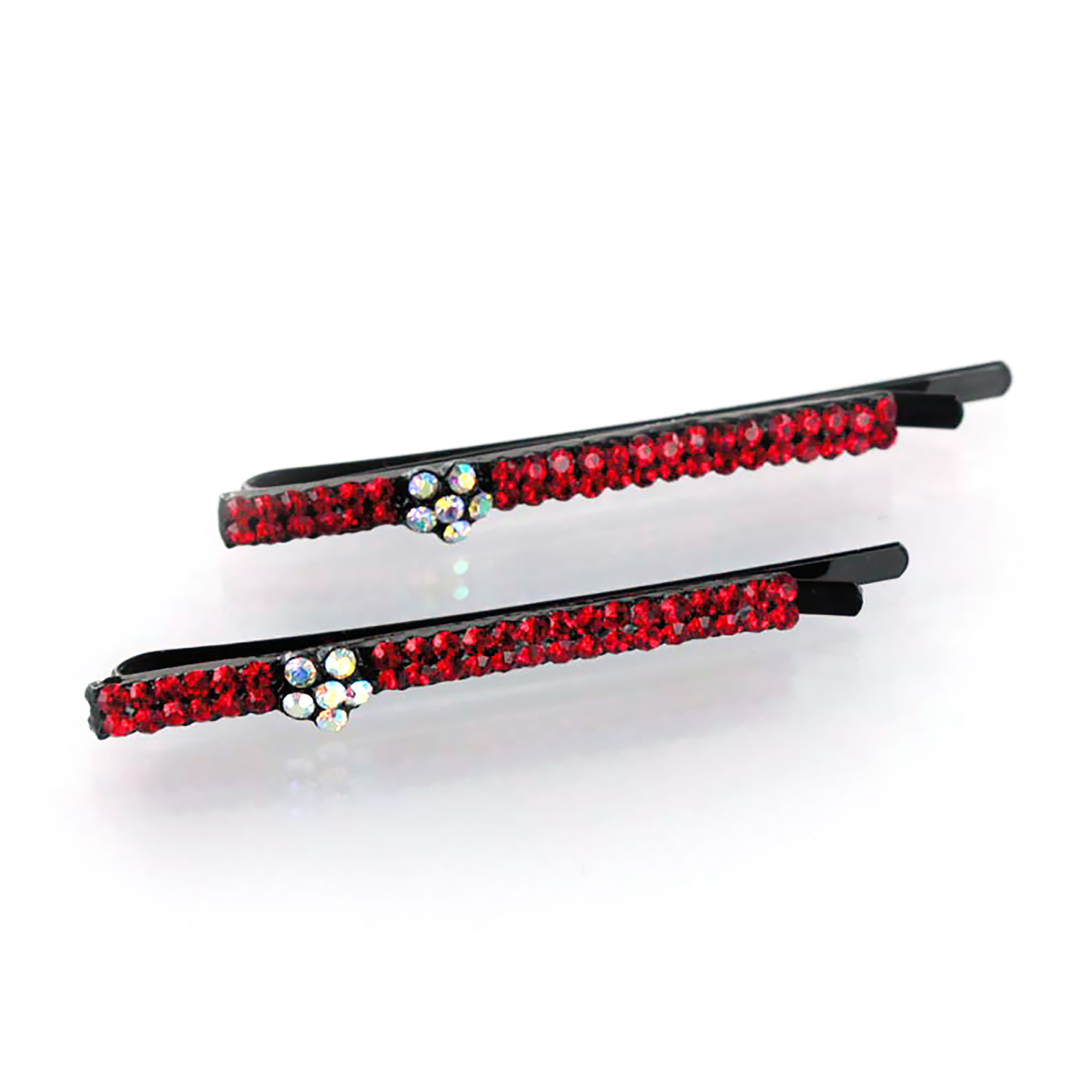 Hand Made Hair Jewelry Small swarovski crystal Flower Bobby Pins Set of Two, Red