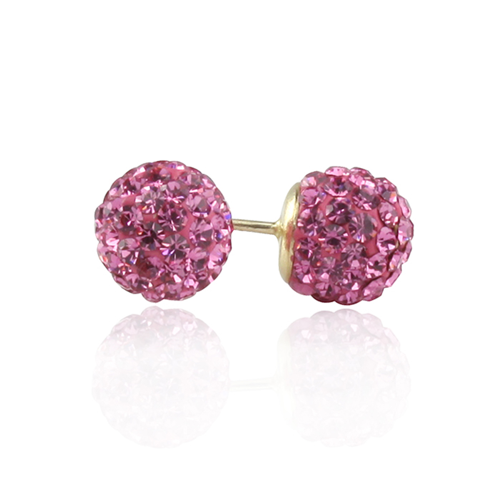 Women 14K Gold Stud Earrings Pink Crystal Ball Stud Screwback Earrings