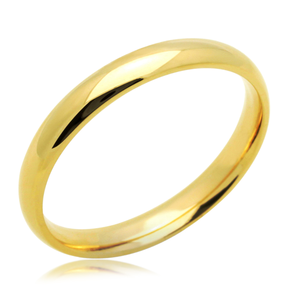 Mens 14K Yellow Gold 3mm Classic Domed Plain Wedding Band Ring / Gift Box