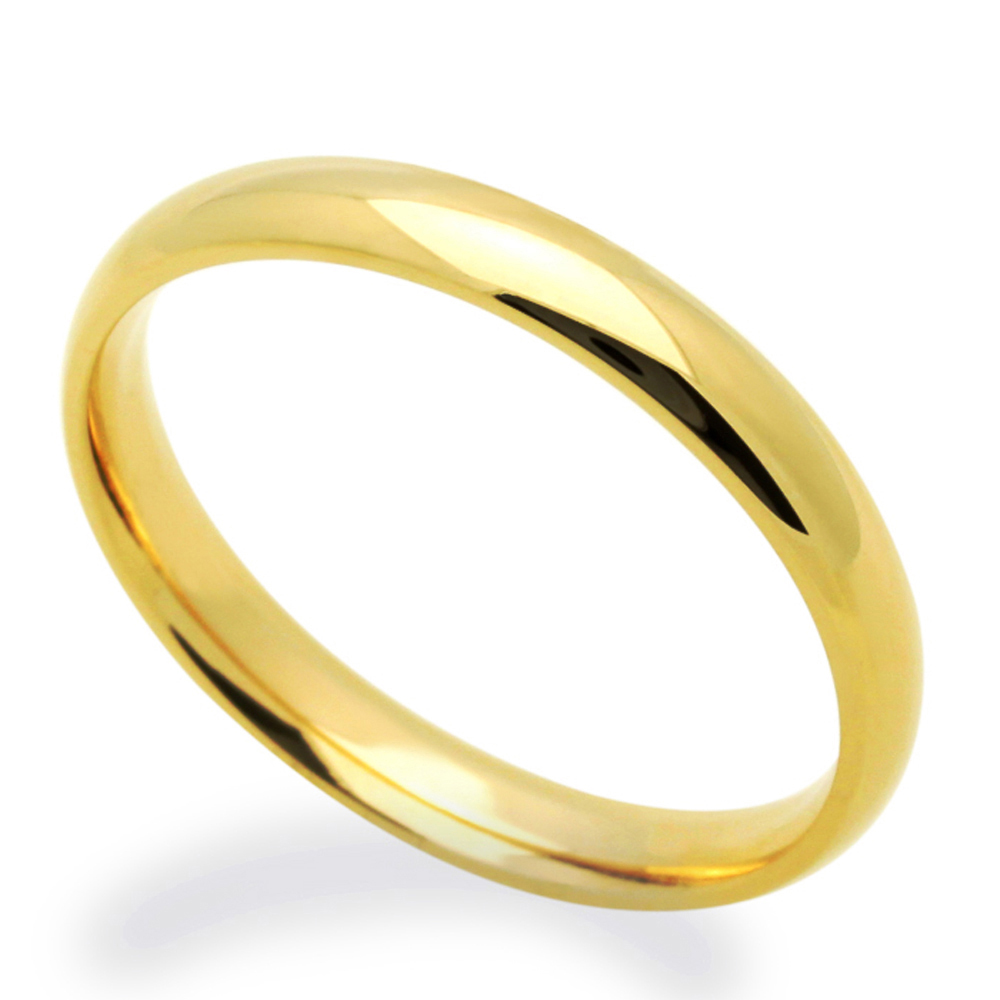 Mens 14K Yellow Gold 3mm Classic Domed Plain Wedding Band Ring / Gift Box