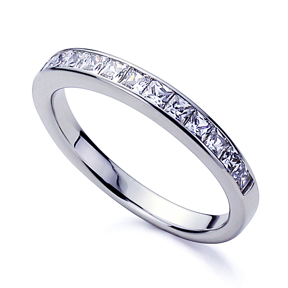 Women 2.5mm Platinum Plated Silver 1ct Princess CZ Channel Ring Engagement