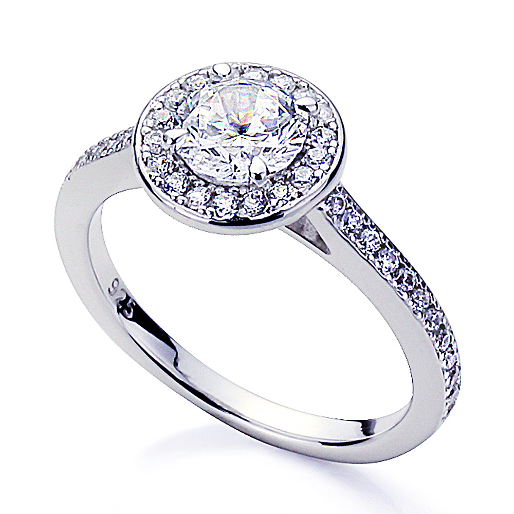 2mm Platinum Plated Silver 1ct Stunning CZ Halo Wedding Engagement Ring