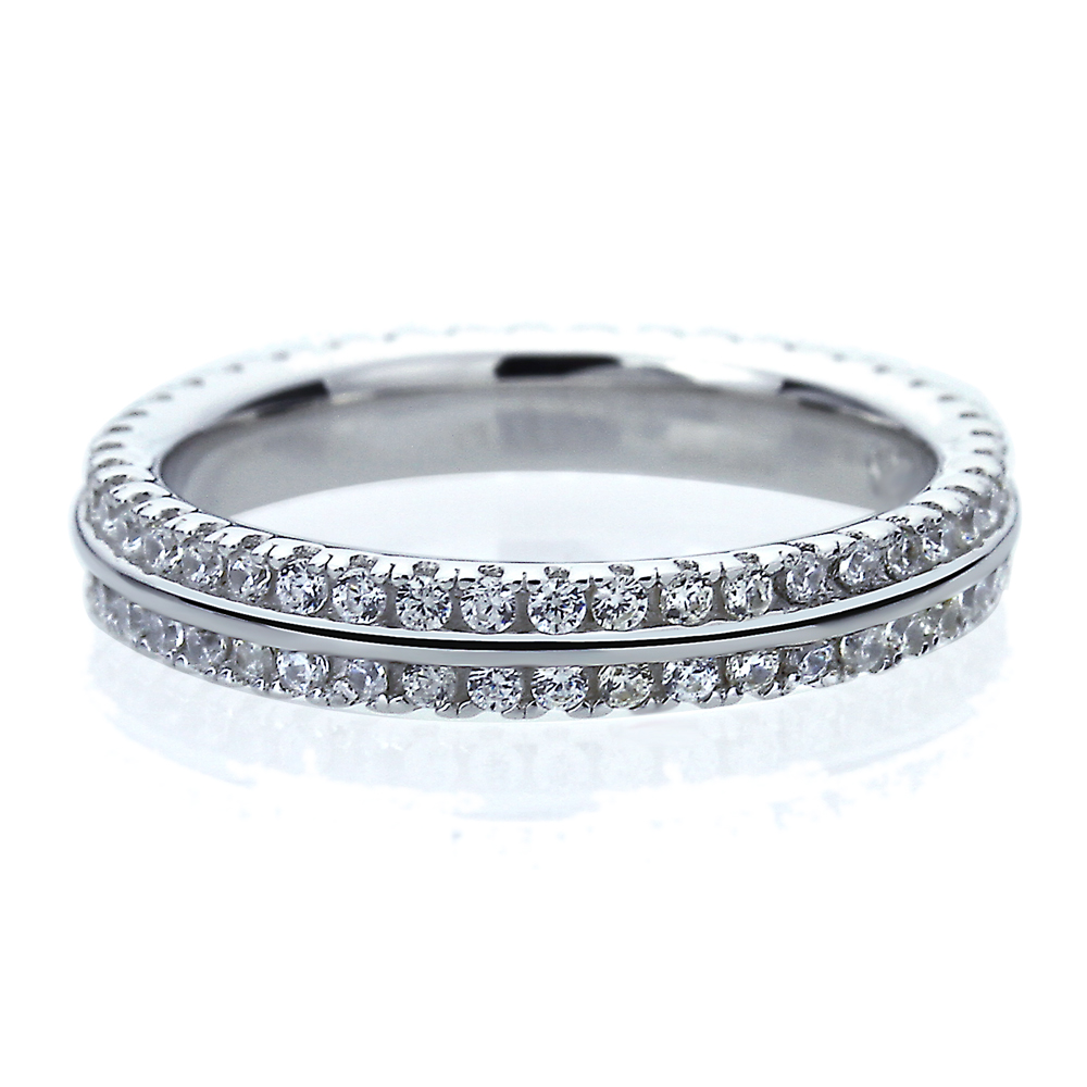 3.5MM Sterling Silver Wedding Ring Round CZ Eternity Ring Wedding Band