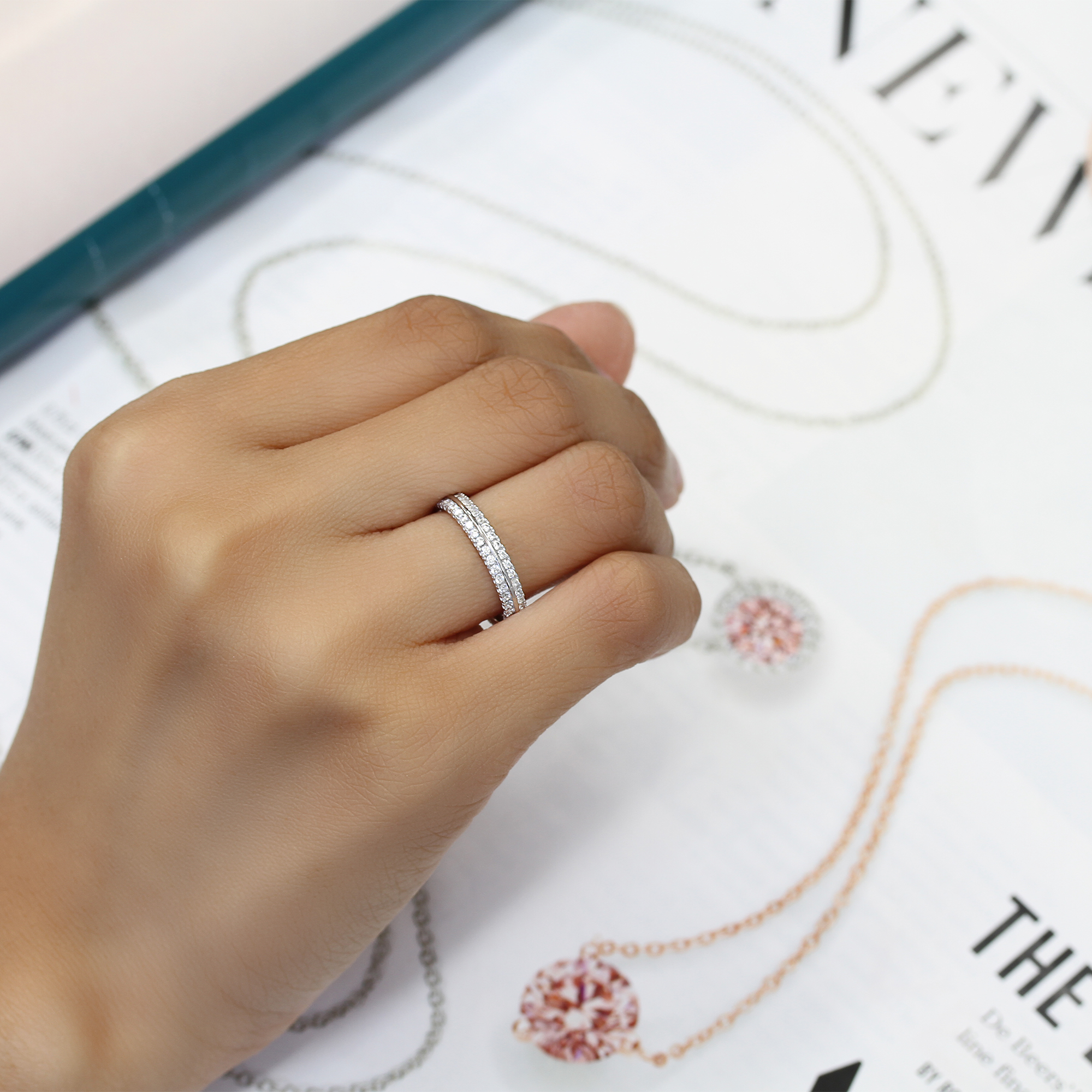 3.5MM Sterling Silver Wedding Ring Round CZ Eternity Ring Wedding Band