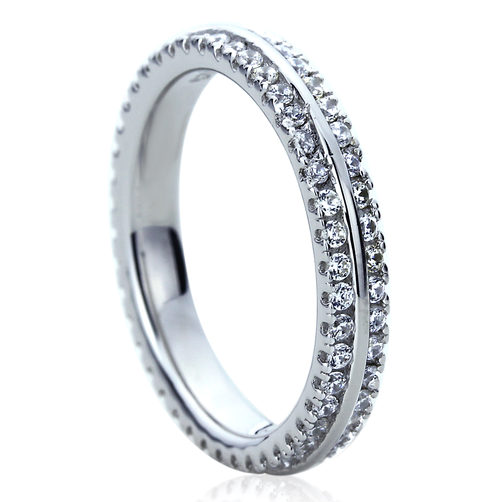 3.5MM Sterling Silver Wedding Ring Round CZ Eternity Ring Wedding Band