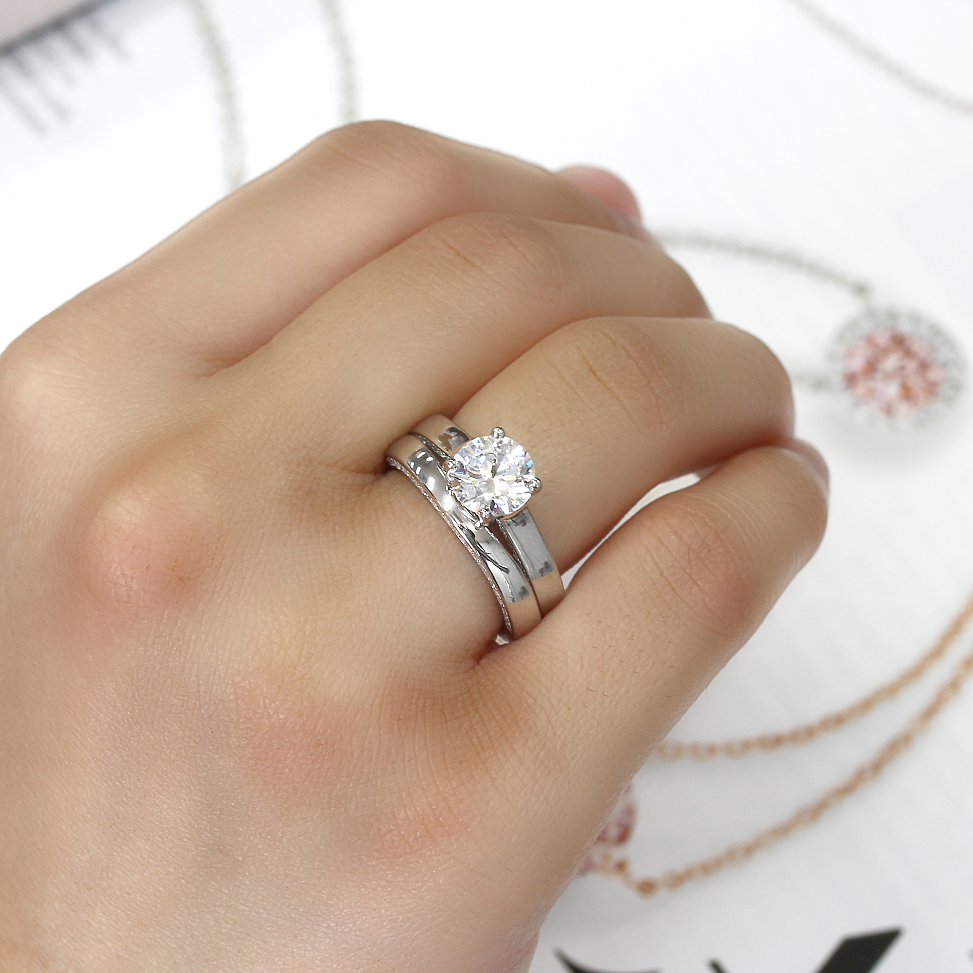 Women Sterling Silver Rhodium Plated 2ct Cz Wedding Engagement Bridal Ring Set Ebay