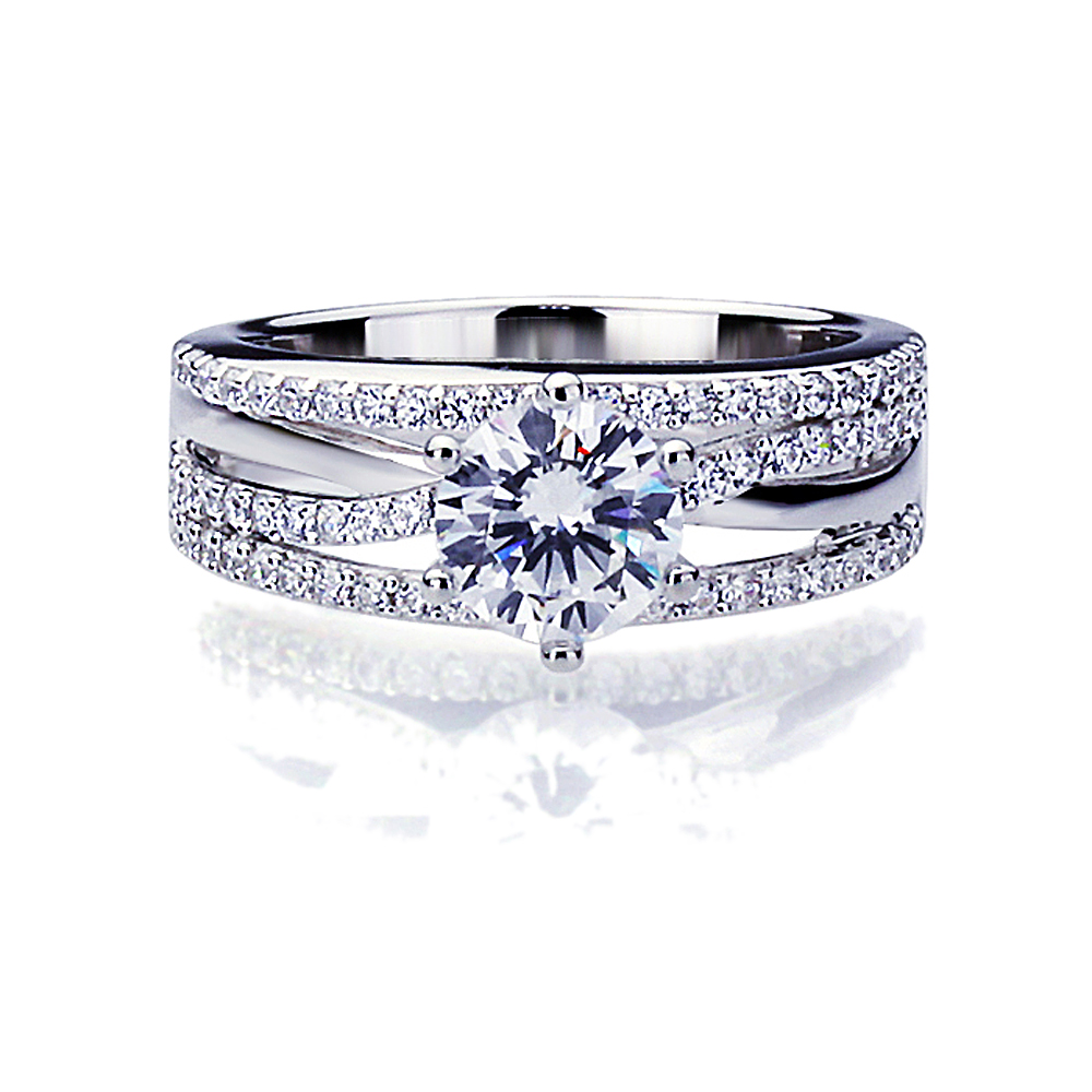 6.5mm Platinum Plated Silver 1.2ct CZ Solitaire Wedding Engagement Ring