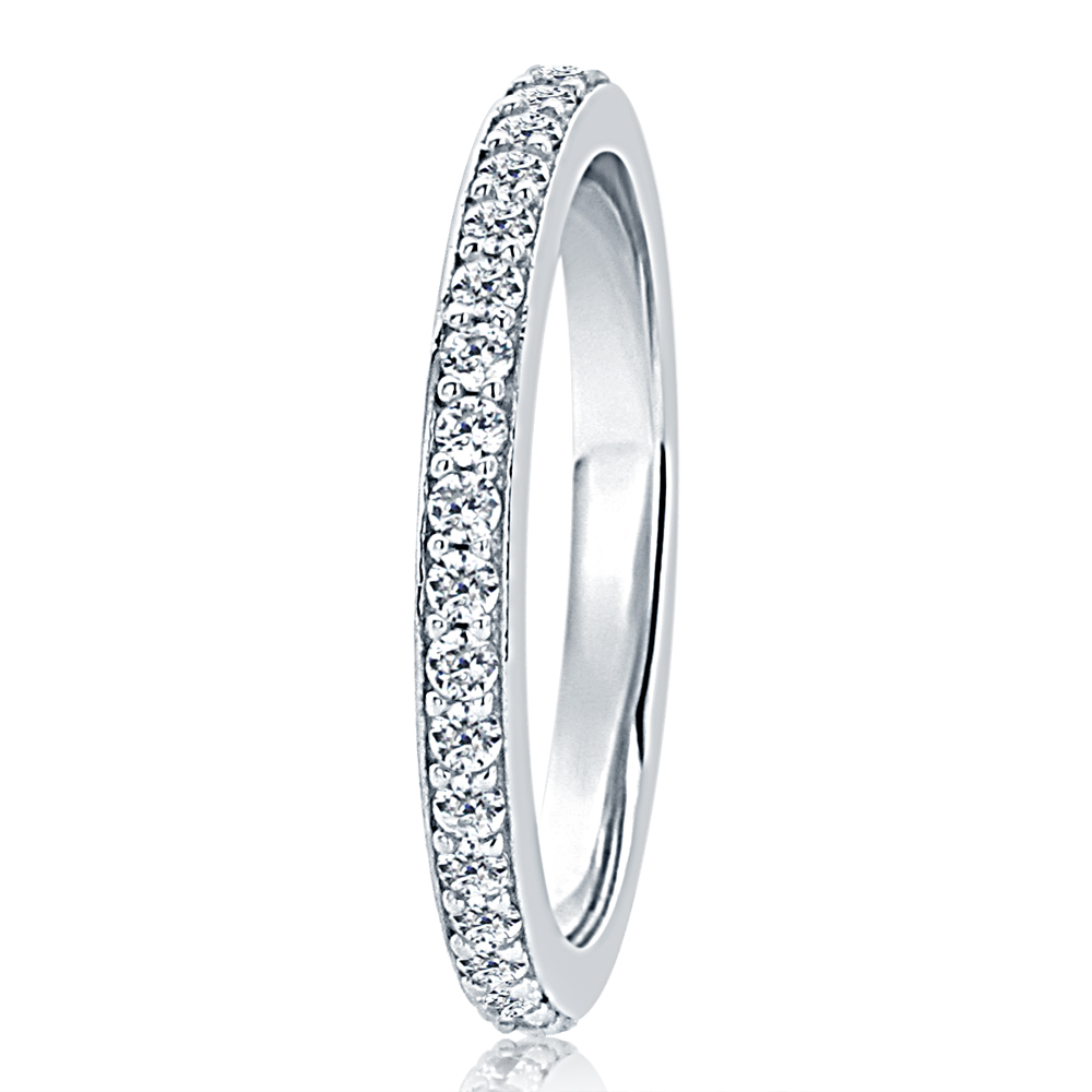 Women 2MM Sterling Silver Wedding Ring Round CZ Eternity Ring Wedding Band