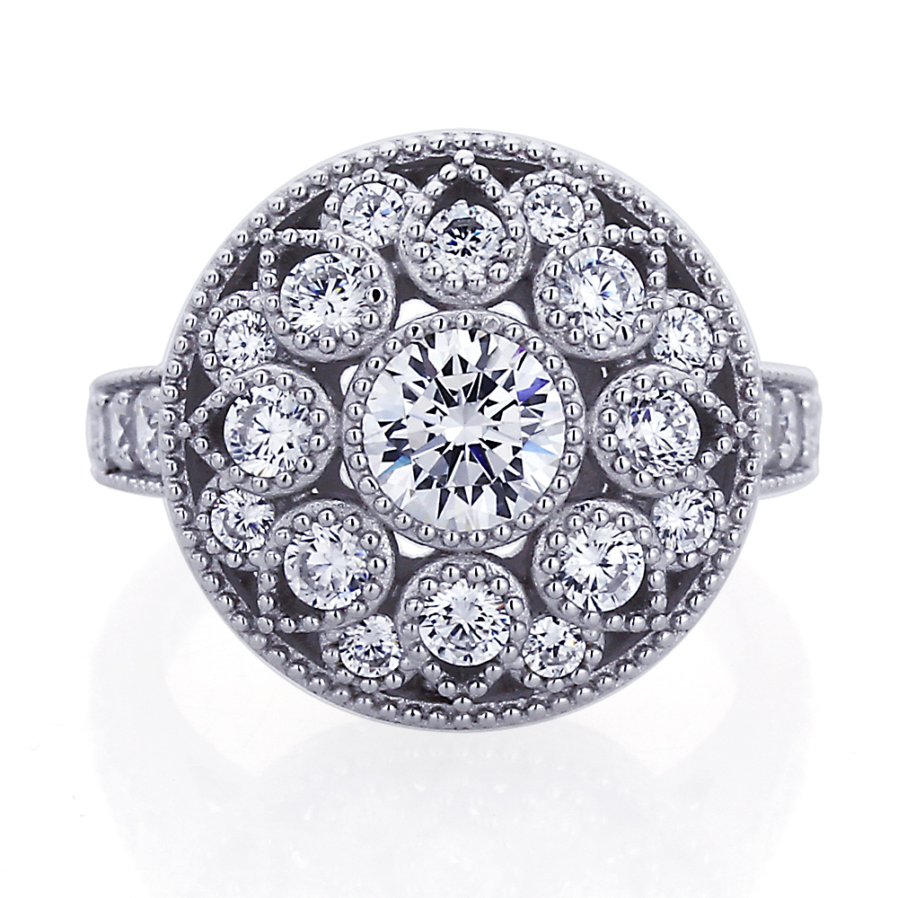 Women 16mm Platinum Plated Silver ct Round CZ Bezel Engagement Ring
