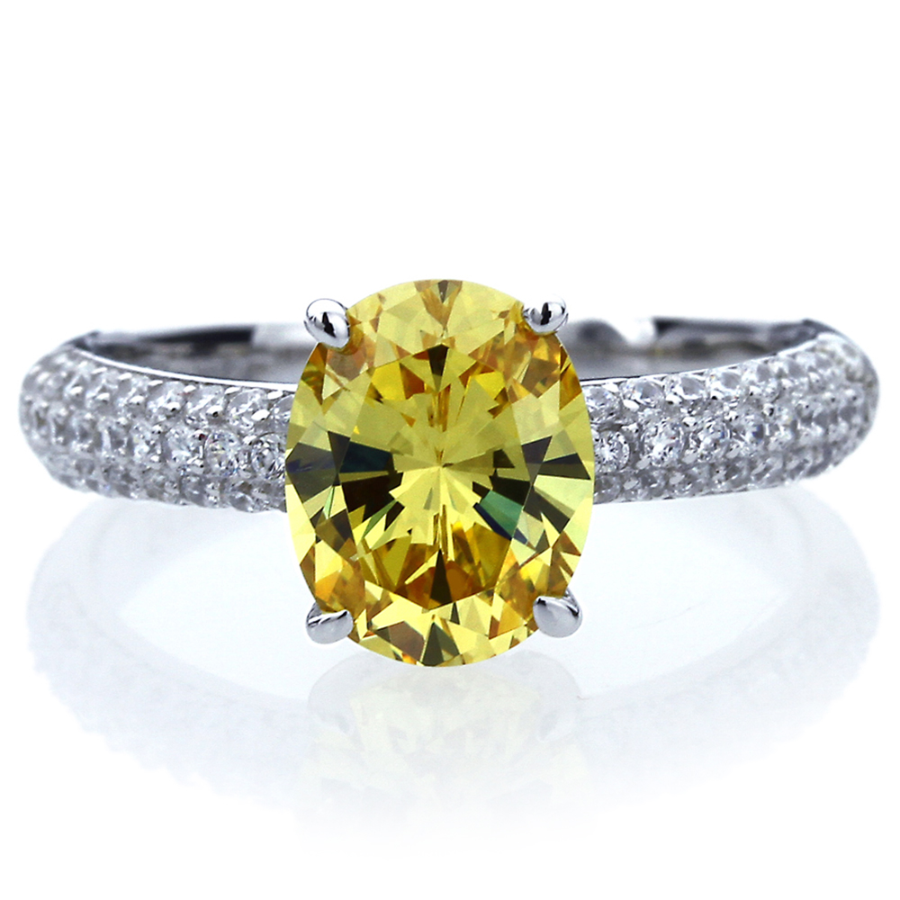 10mm Platinum Plated Silver 2.5ct Oval Canary CZ Wedding Engagement