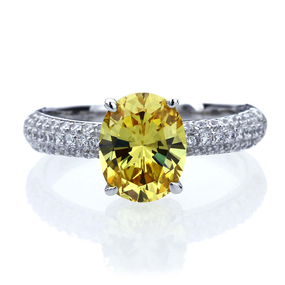 10mm Platinum Plated Silver 2.5ct Oval Canary CZ Wedding Engagement Ring