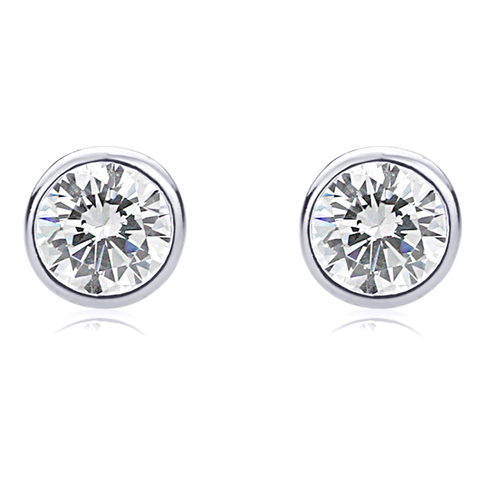Men Women 7mm 14K White Gold Round CZ Martini Setting Bezel Stud Earrings
